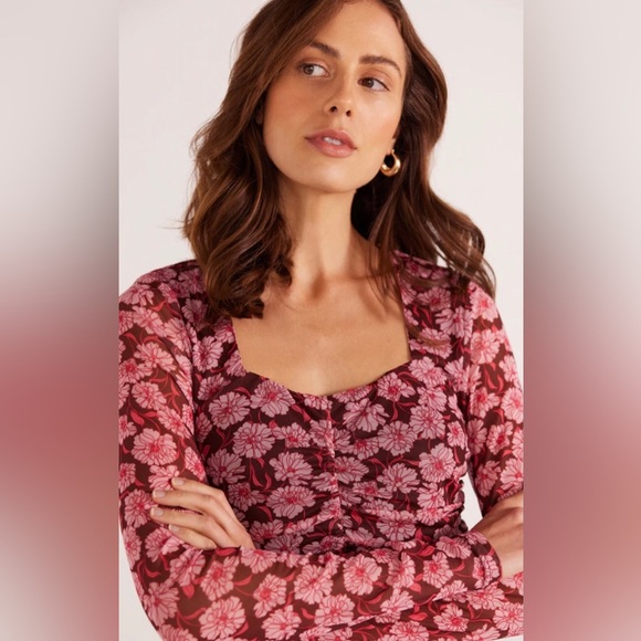 MINKPINK Women’s Dakota‎ Mesh Ruched Floral Top Size S - Picture 2 of 9